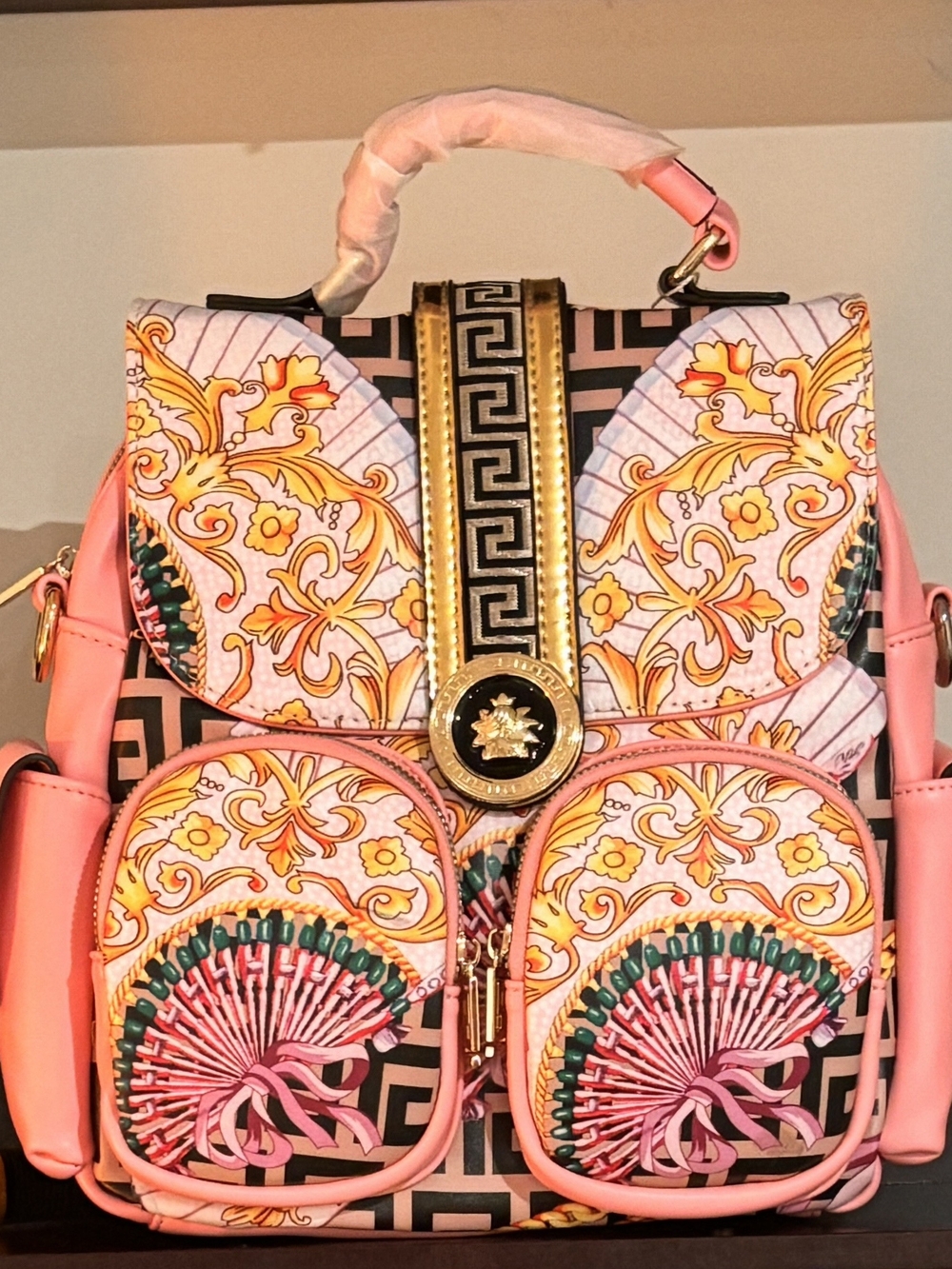 Brand New - Inspired Pink Baroque Floral Backpack Purse
